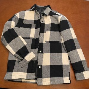 H&M insulated shirt jacket cream black plaid men XS